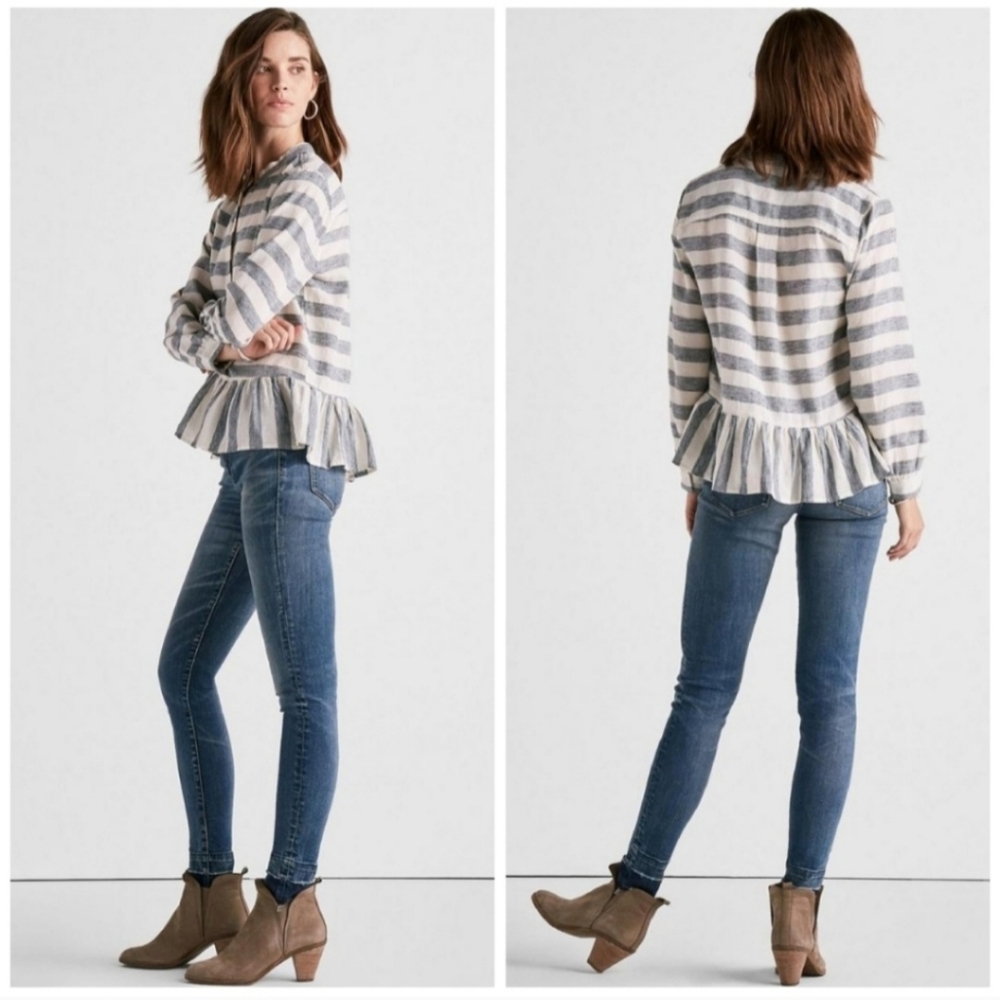 Lucky Brand Long Sleeve Stripe Peplume Top Small - Picture 2 of 10